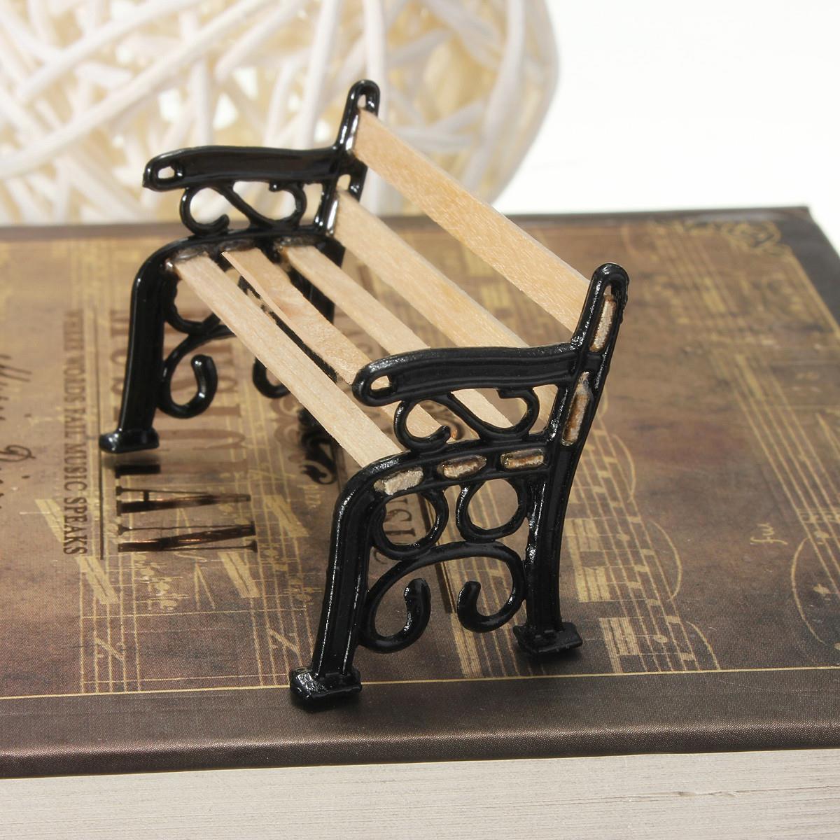 1:12 european style wooden park bench model doll house miniature garden landscape microlandschaft accessories