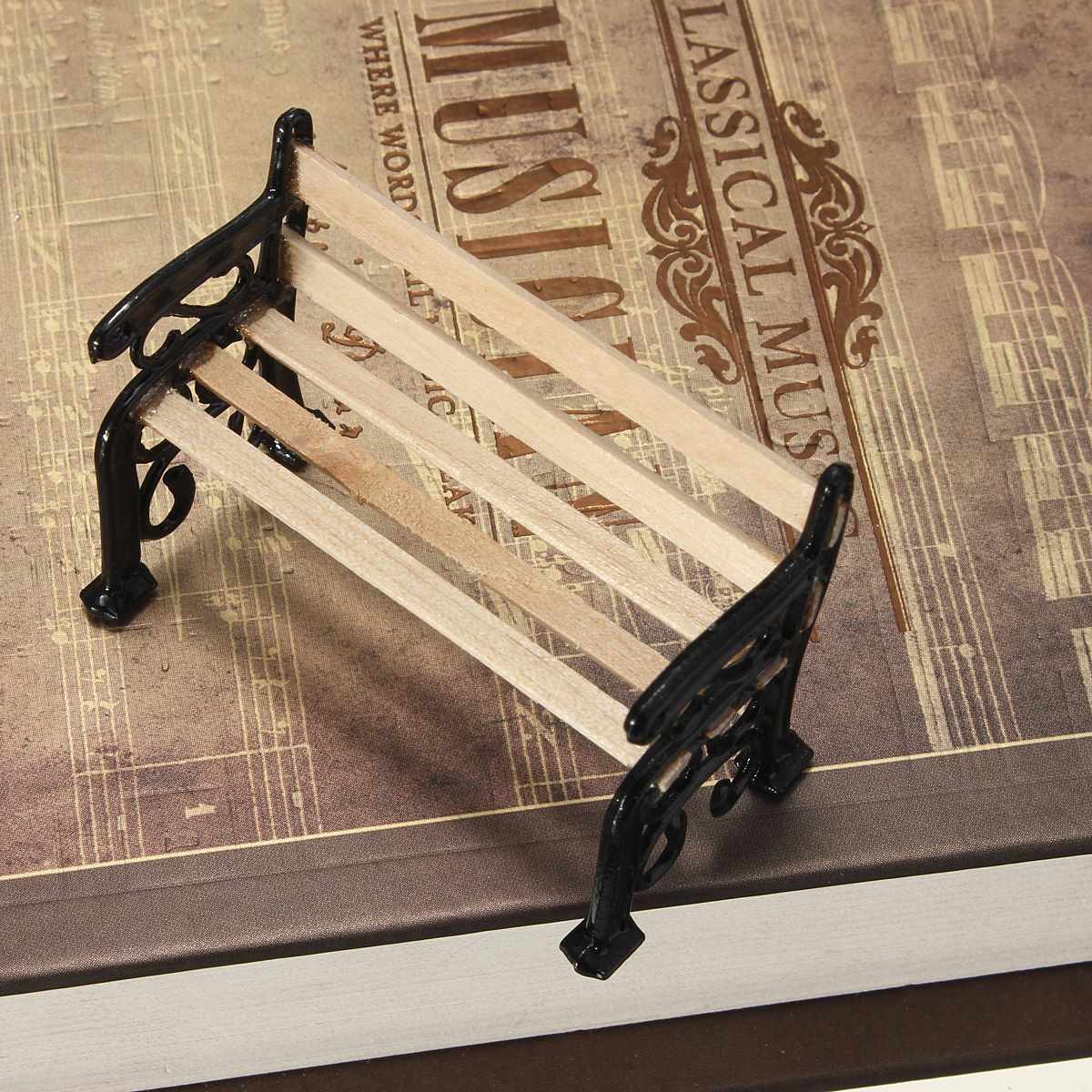 1:12 european style wooden park bench model doll house miniature garden landscape microlandschaft accessories