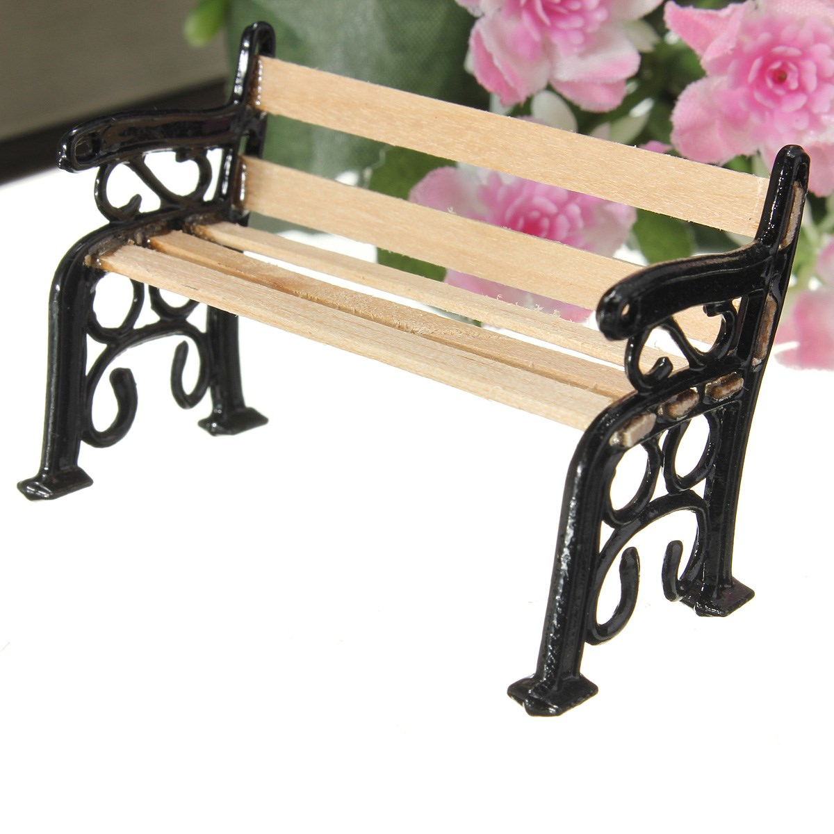 1:12 european style wooden park bench model doll house miniature garden landscape microlandschaft accessories