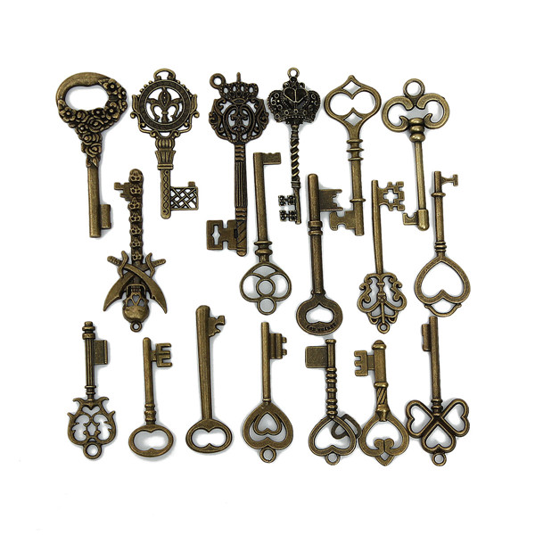 18pcs mixed antique vintage retro old look skeleton key lot crown bow charm pack beautiful design