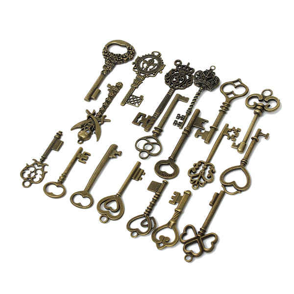 18pcs mixed antique vintage retro old look skeleton key lot crown bow charm pack beautiful design