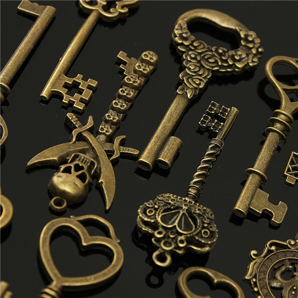 18pcs mixed antique vintage retro old look skeleton key lot crown bow charm pack beautiful design