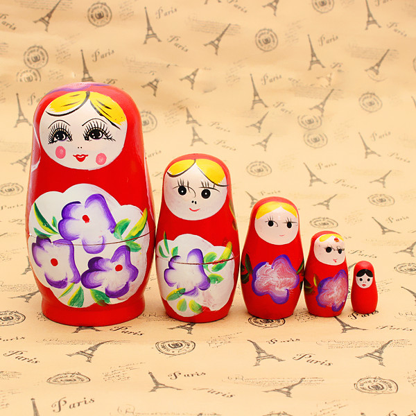 5pcs lovely russian nesting matryoshka wooden doll set hand painted toy decor russian nesting dolls baby toy girl doll