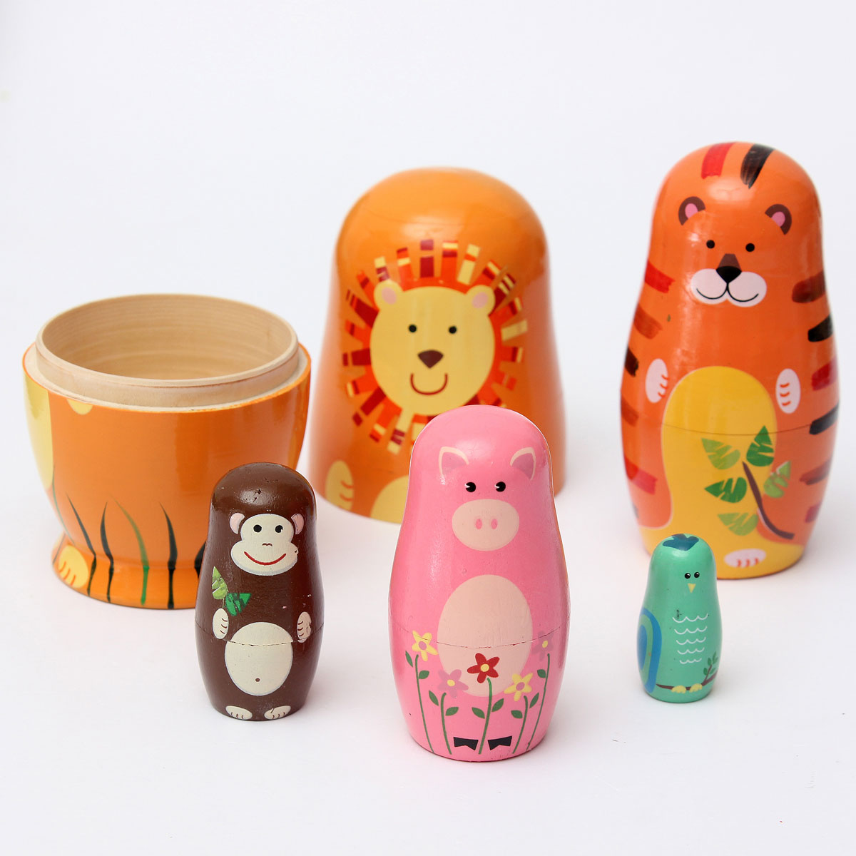 excellent quality set of 5pcs cute wooden russian nesting dolls matryoshka animal russian doll paint gift wooden toys