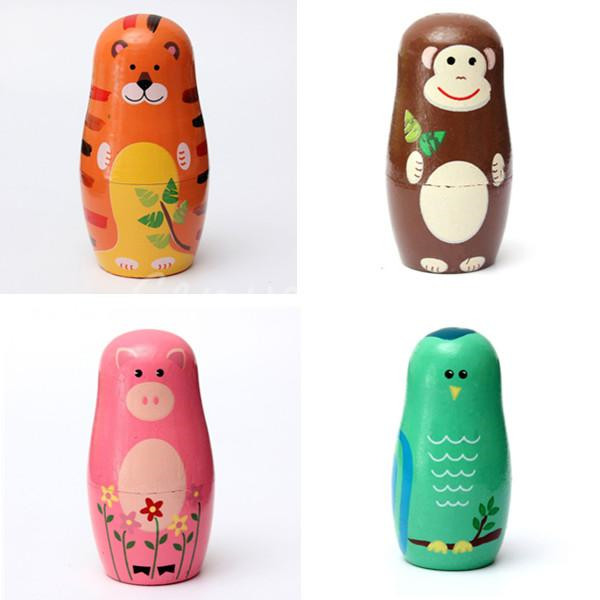excellent quality set of 5pcs cute wooden russian nesting dolls matryoshka animal russian doll paint gift wooden toys