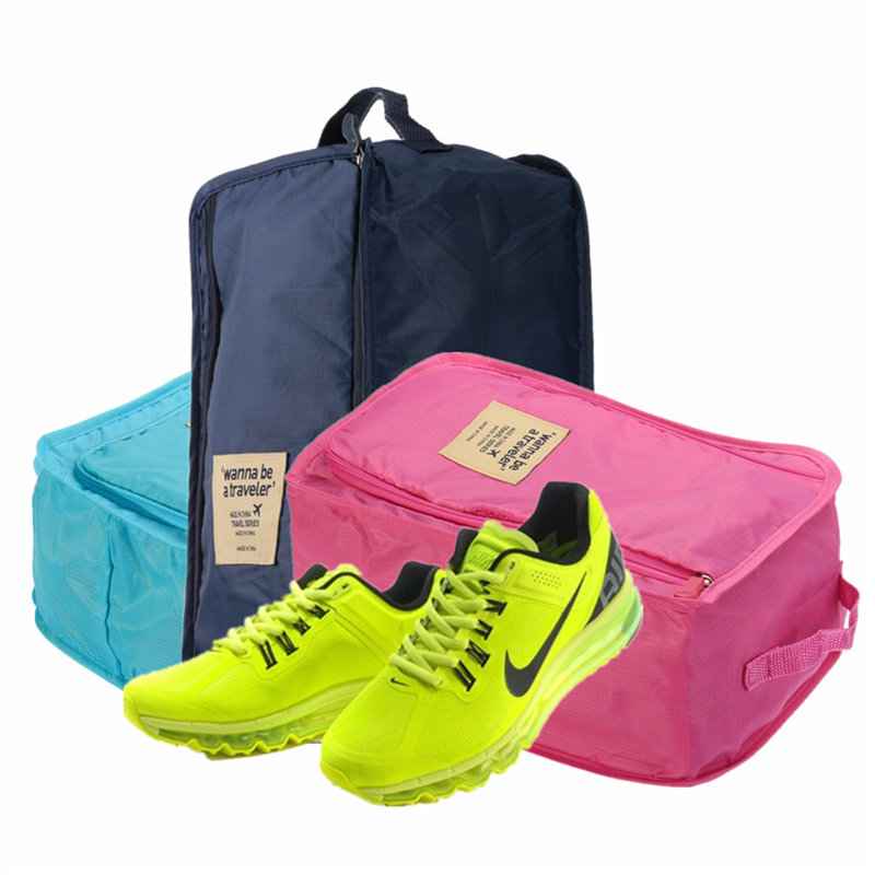2015 newest nylon wonderful travel portable waterproof storage sorting case pouch shoes protect bags dark blue sky blue rose