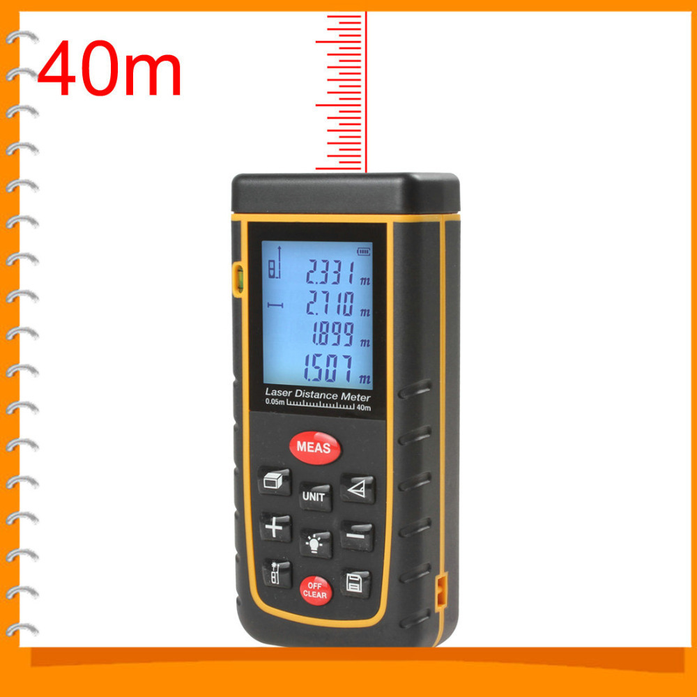 40m handheld laser rangefinder digital laser distance meter measure m/in/ft bubble level tool laser range finder