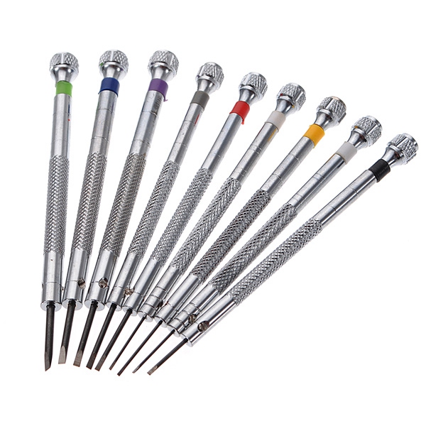 !! 9pcs 0.5mm-2.5mm watch glasses flat blade slotted screwdriver repair tools set excellent quality