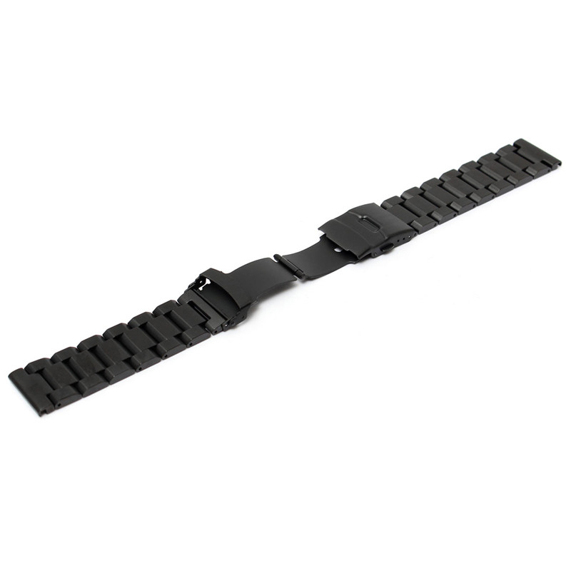 men and women black watchband 24mm heavy brushed watch bracelet stainless steel for band double flip lock buckle