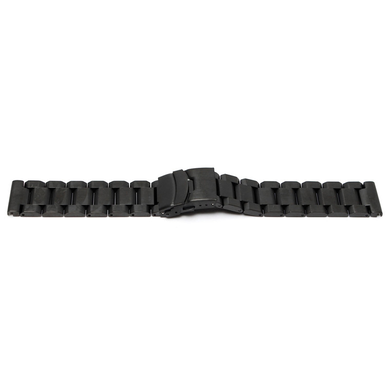 men and women black watchband 24mm heavy brushed watch bracelet stainless steel for band double flip lock buckle