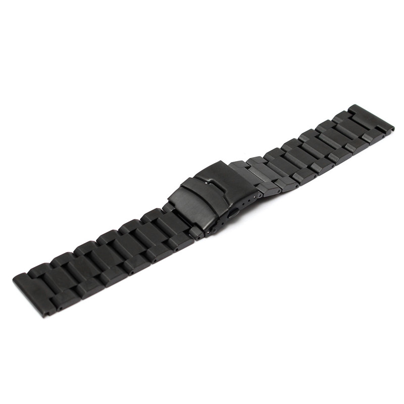 men and women black watchband 24mm heavy brushed watch bracelet stainless steel for band double flip lock buckle