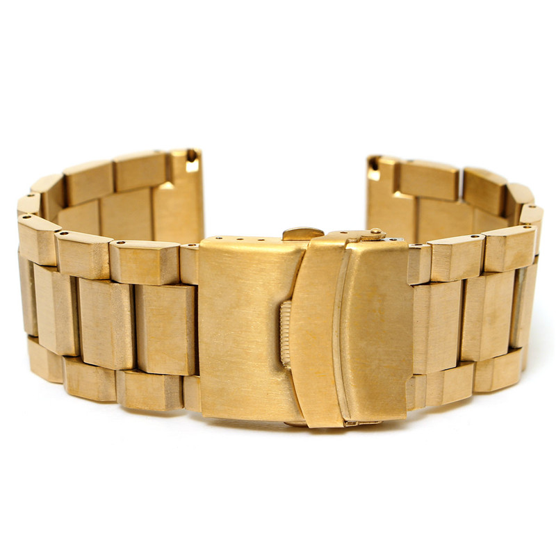 modern design 24mm gold watchband metal brushed watch bracelet stainless steel for band double flip lock buckle modern design 24mm gold watchband metal brushed watch bracelet stainless steel for band double flip lock buckle
