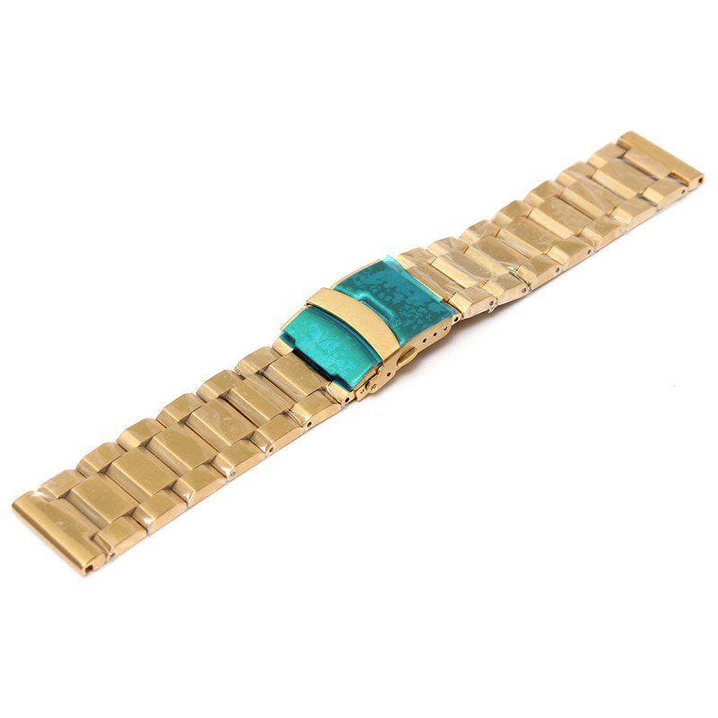 modern design 24mm gold watchband metal brushed watch bracelet stainless steel for band double flip lock buckle