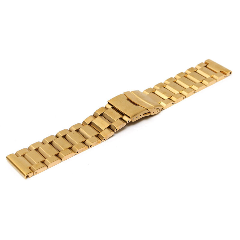 modern design 24mm gold watchband metal brushed watch bracelet stainless steel for band double flip lock buckle