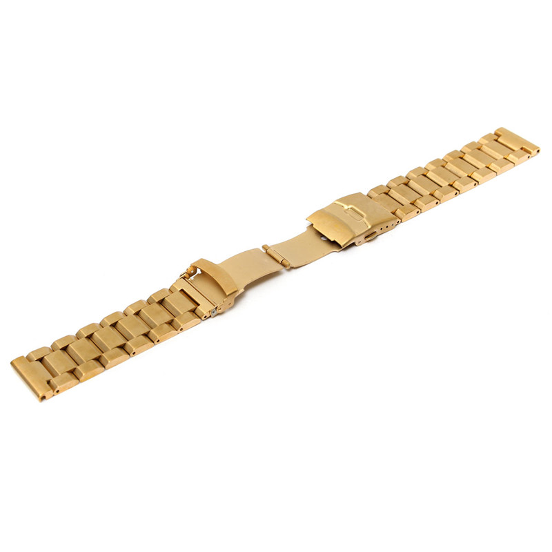 modern design 24mm gold watchband metal brushed watch bracelet stainless steel for band double flip lock buckle