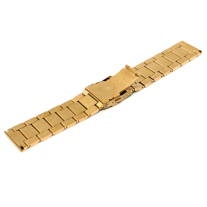 modern design 24mm gold watchband metal brushed watch bracelet stainless steel for band double flip lock buckle