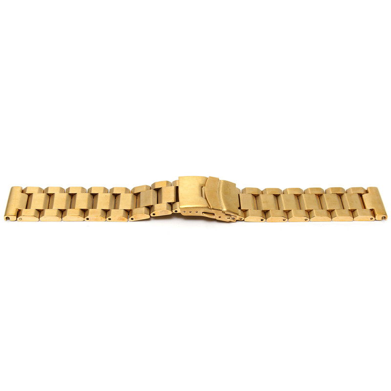 modern design 24mm gold watchband metal brushed watch bracelet stainless steel for band double flip lock buckle