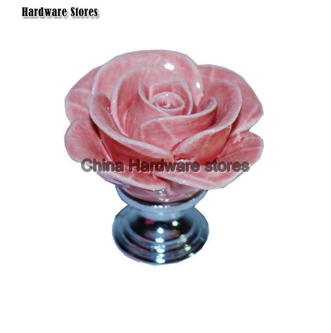 zinc alloy with hand made ceramic pink rose knobs handles new item cabinet pull kitchen cupboard knob kids drawer knobs MG-16
